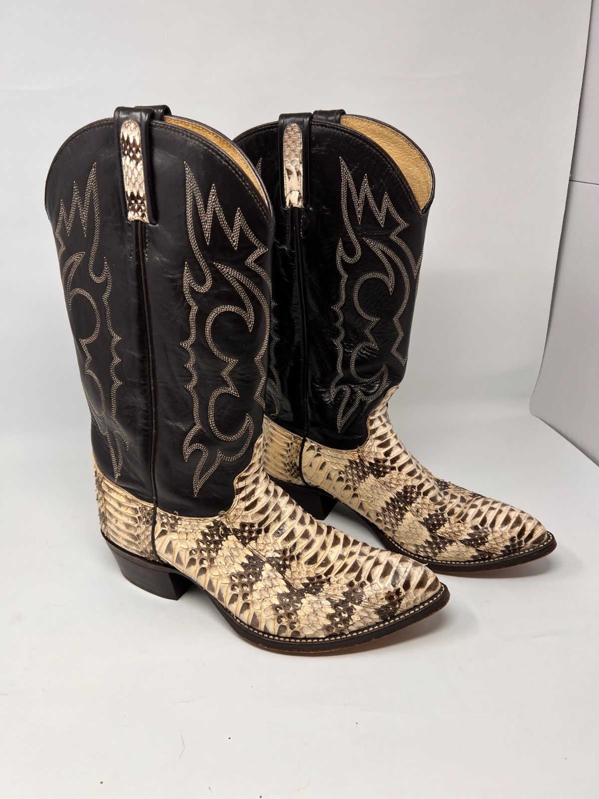 J Chisholm Python Snakeskin Cowboy Boots Men’s 10D Black USA Western D782