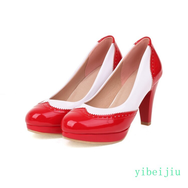 Women’s Fashion High Heel Dress Pumps Two Tone Colorblock Leather Shoes Wing Tip