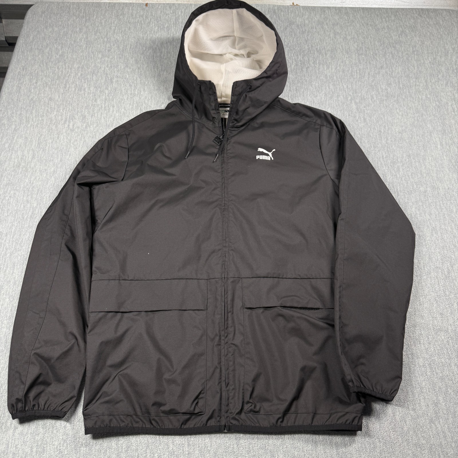 Puma Jacket Mens M Black Full Zip Hooded Windbreaker Mesh Sportswear Gym