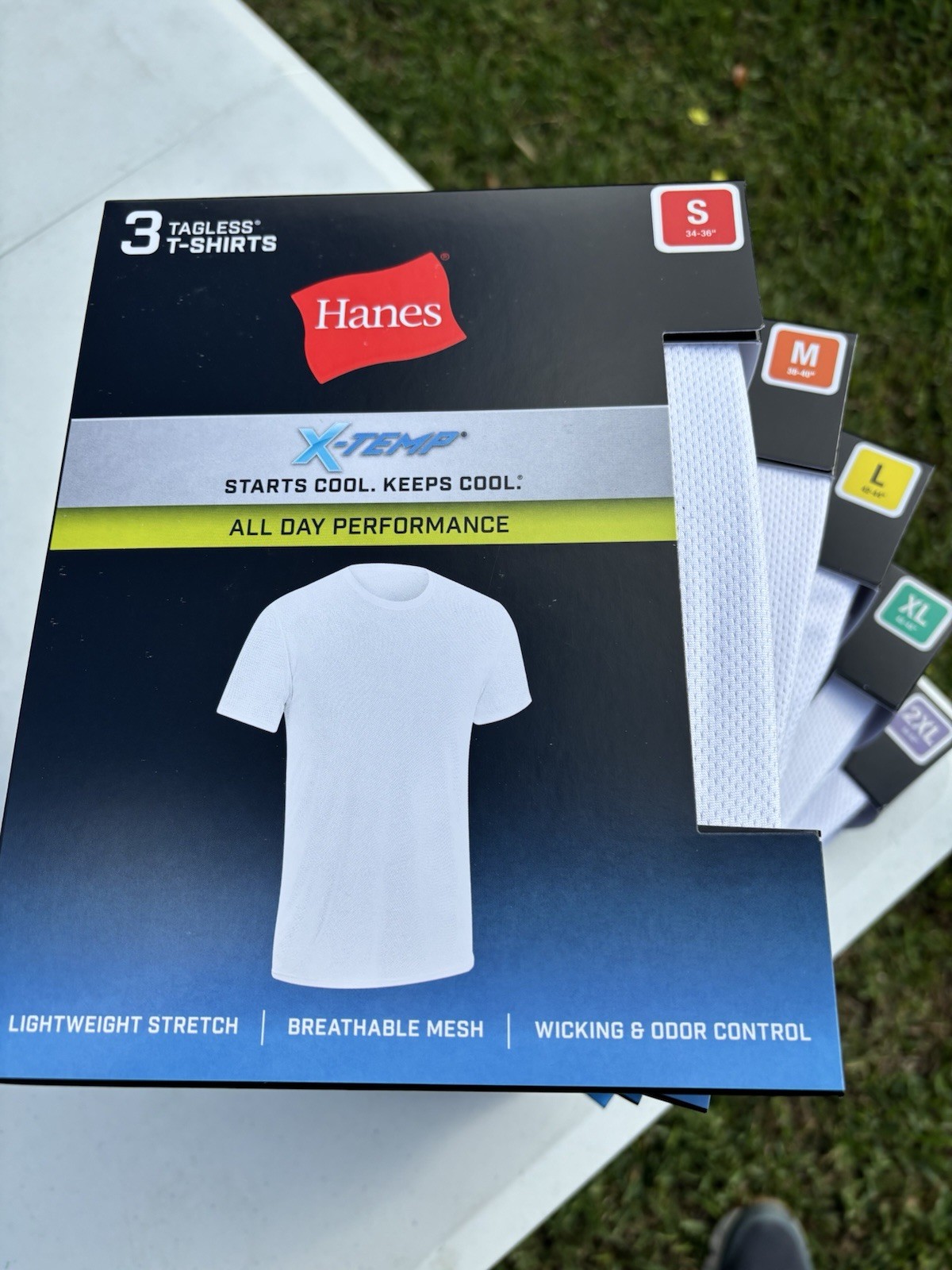 Hanes Men’s Moves Mesh 3-Pack T-Shirt, X-Temp Moisture-Wicking Tee, White