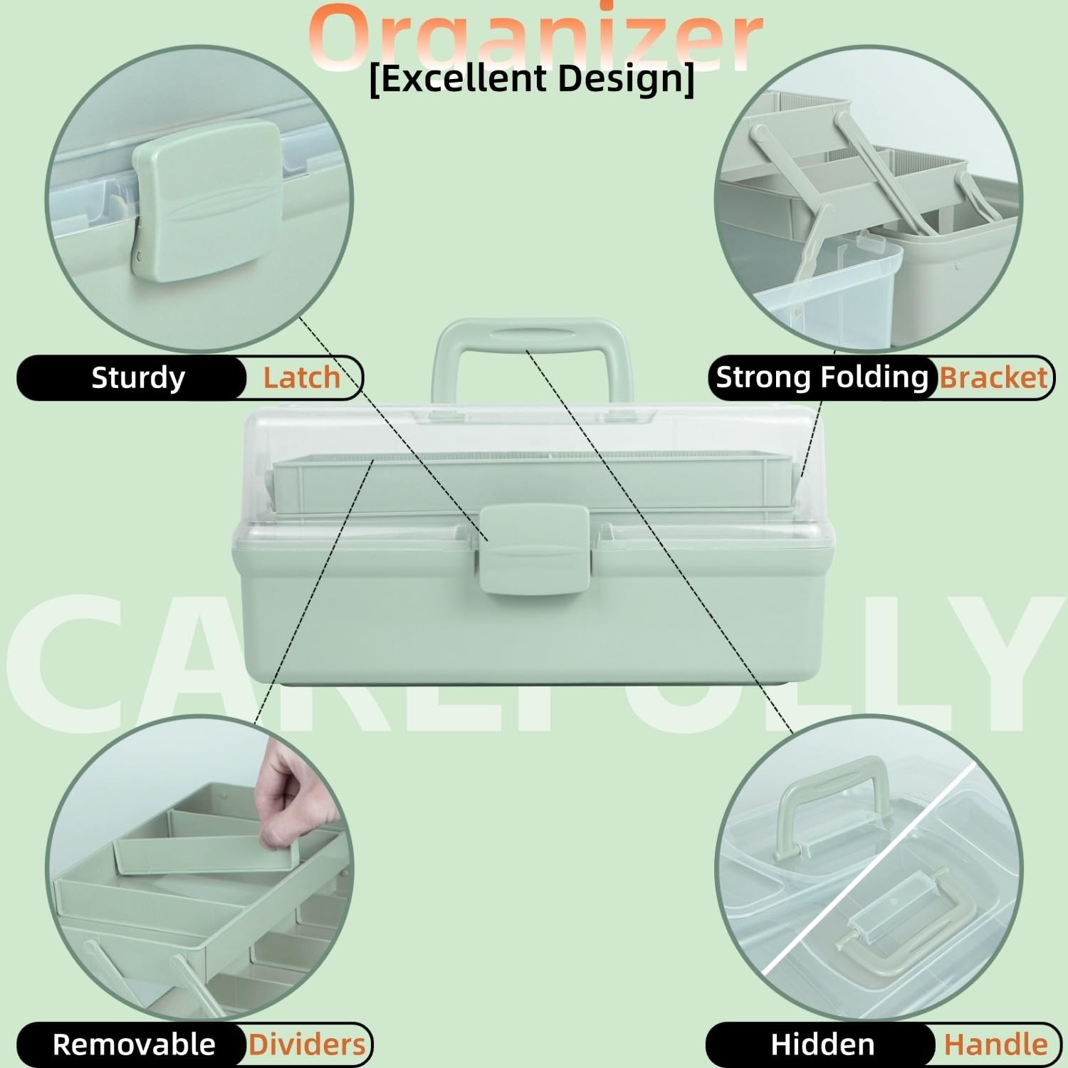 12.5in 3-Layer Multipurpose Craft Organizers and Storage with Adjustable Divi…