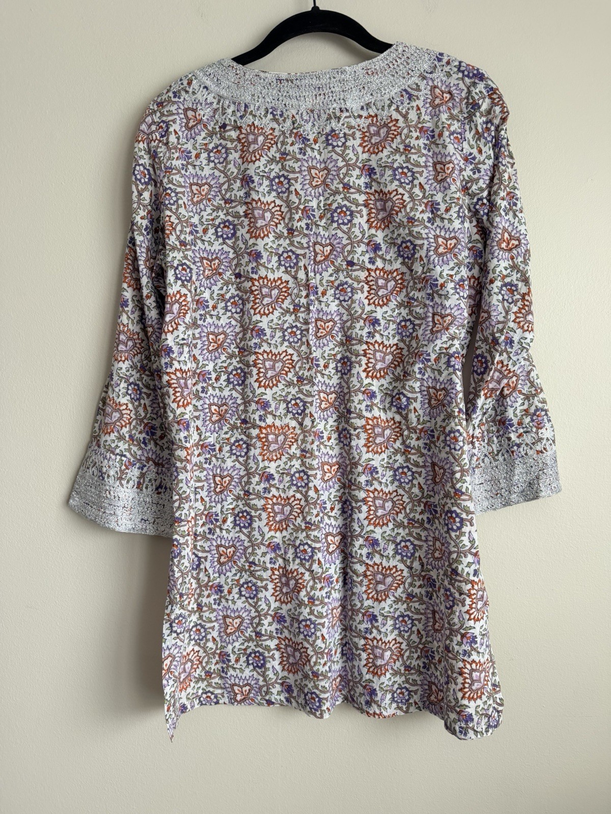 Roberta Roller Rabbit 100% Cotton Floral Print Embroidered Tunic Blouse Small S