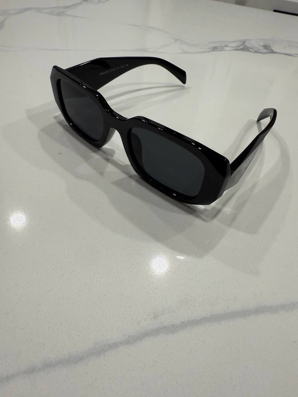 PRADA Milano Rectangle Sunglasses Black Plastic Frame Gray Tinted