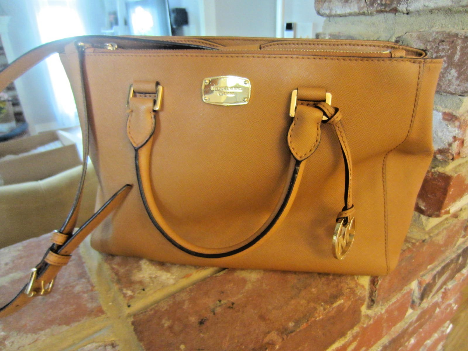 Michael Kors Savannah Satchel Saffiano Leather Brown Crossbody Shoulder Hand Bag