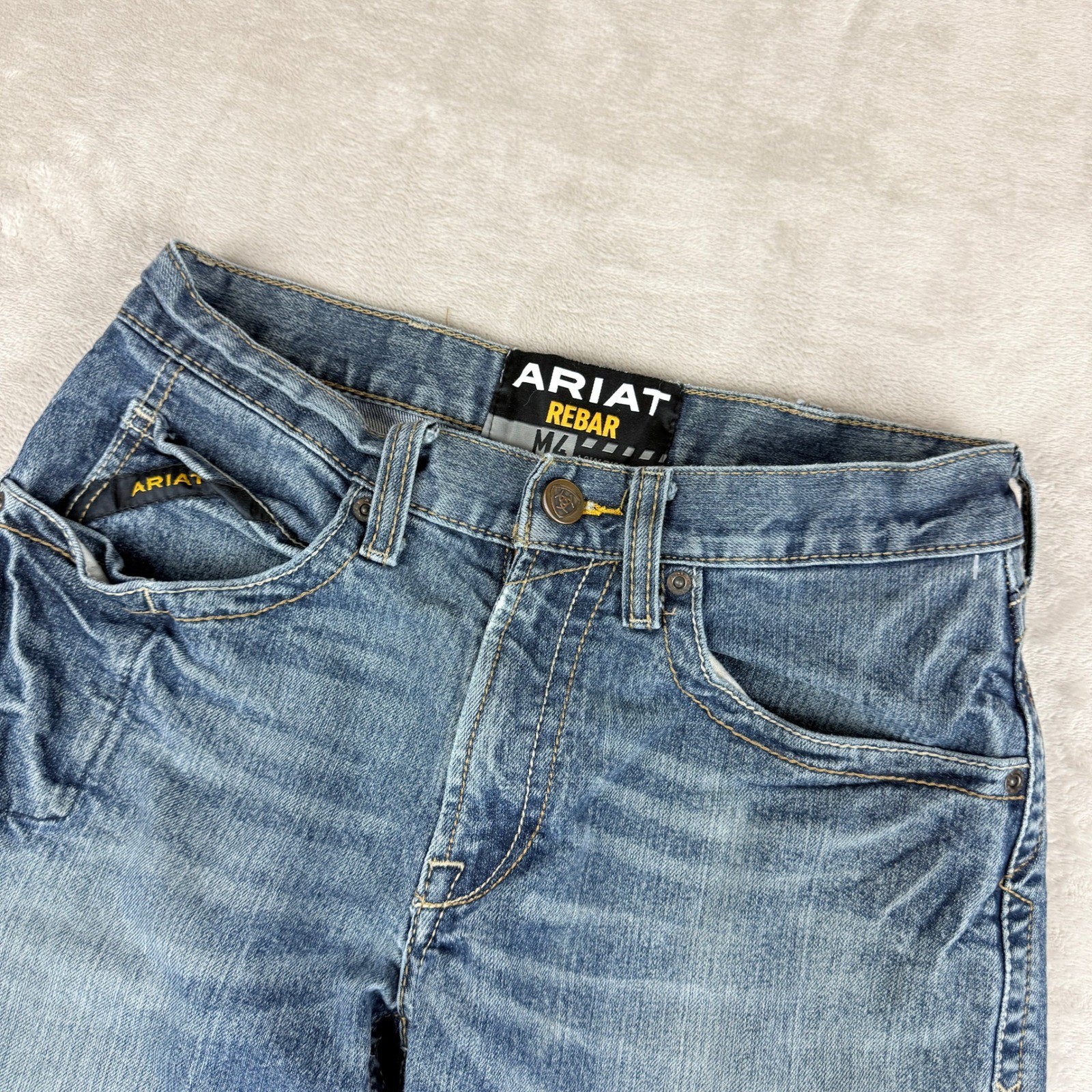 Ariat M4 Jeans Men 28×30 (29×29.75) Blue Rebar Low Rise Bootcut Western Distress
