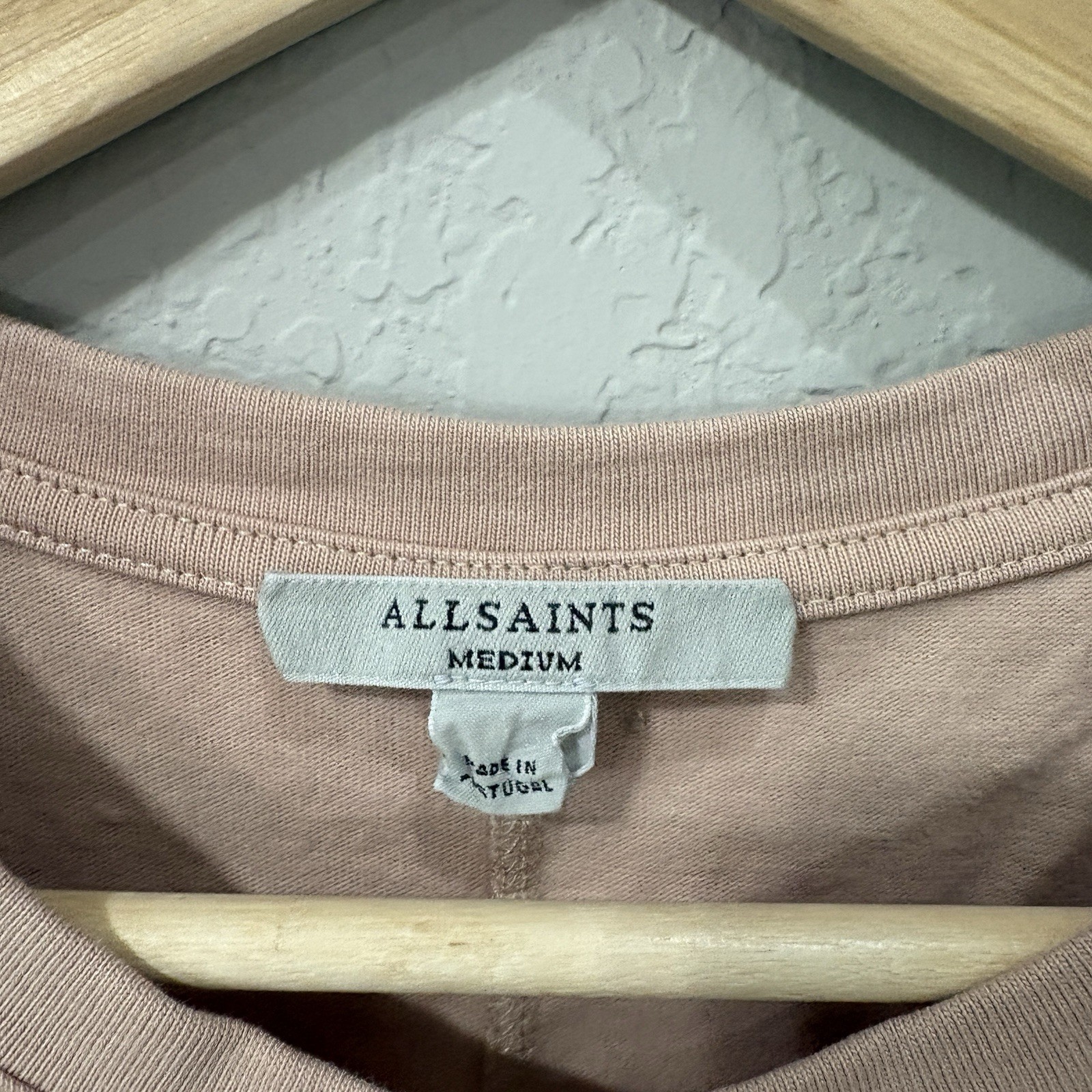 All Saints Shirt Womens Medium Beige Mira Tee Cropped Side Tie Ruched Neutral
