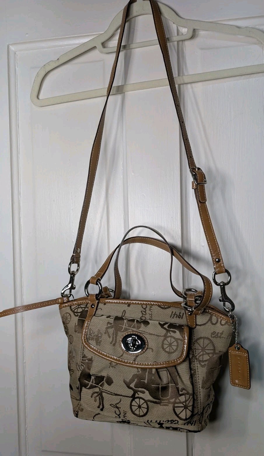 Vintage Coach Leah Small Crossbody F14855 Horse And Carriage Canvas Leather Bag