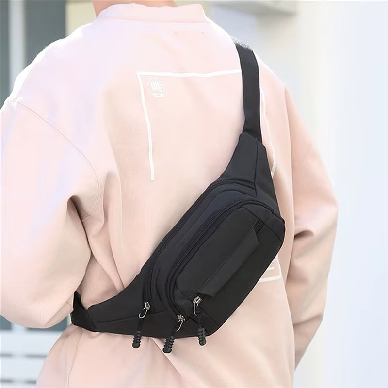 Men Waterproof Canvas Waist Bag Crossbody Sports Fanny Pack Outdoor Black