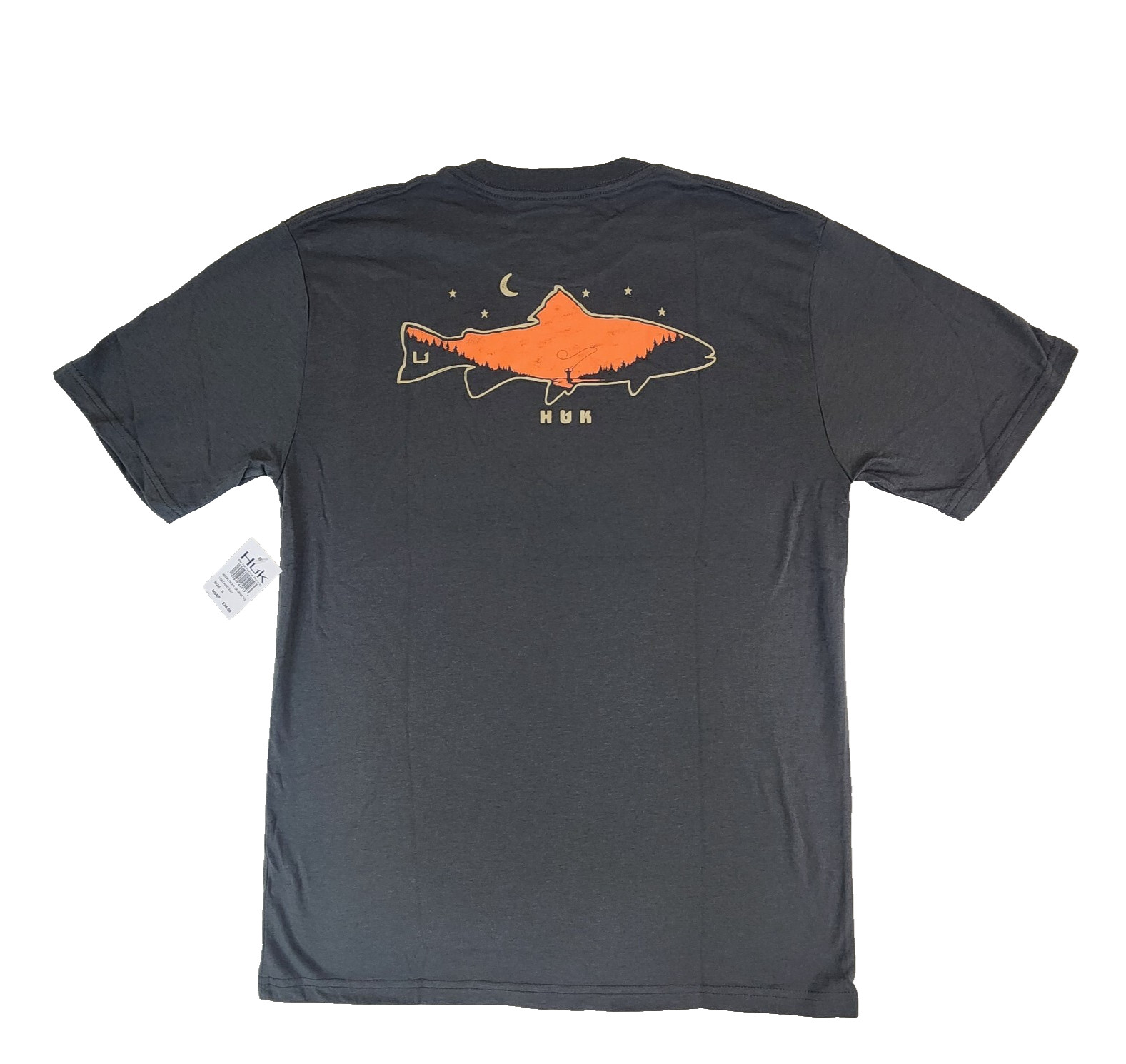 NWT Huk Fishing T-Shirt Small Moon Trout Graphic Volcanic ash #1865/64/63/62