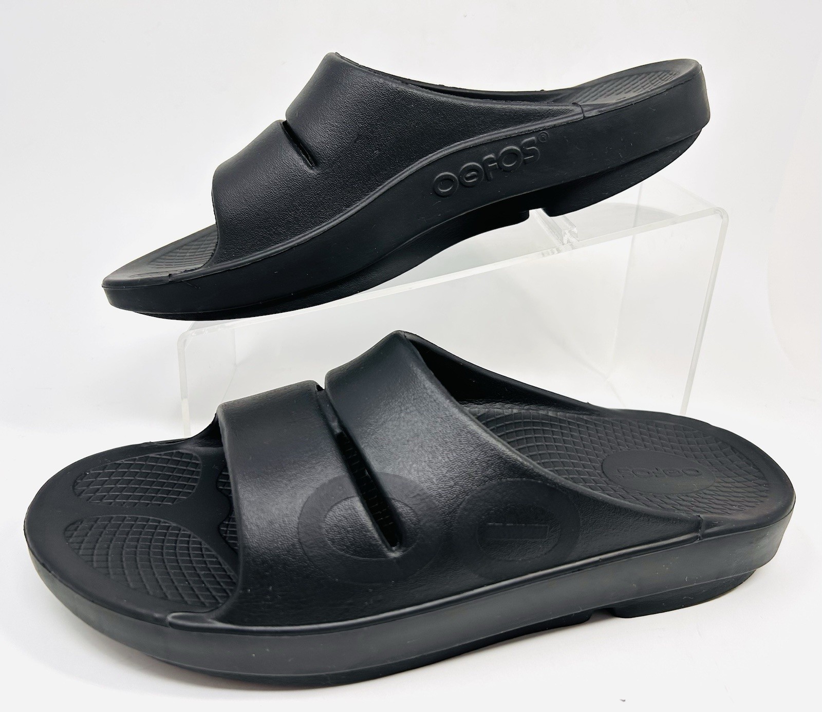 OOFOS OOahh recovery slide sandals Unisex Black Men’s 8 Women’s 10 Excellent
