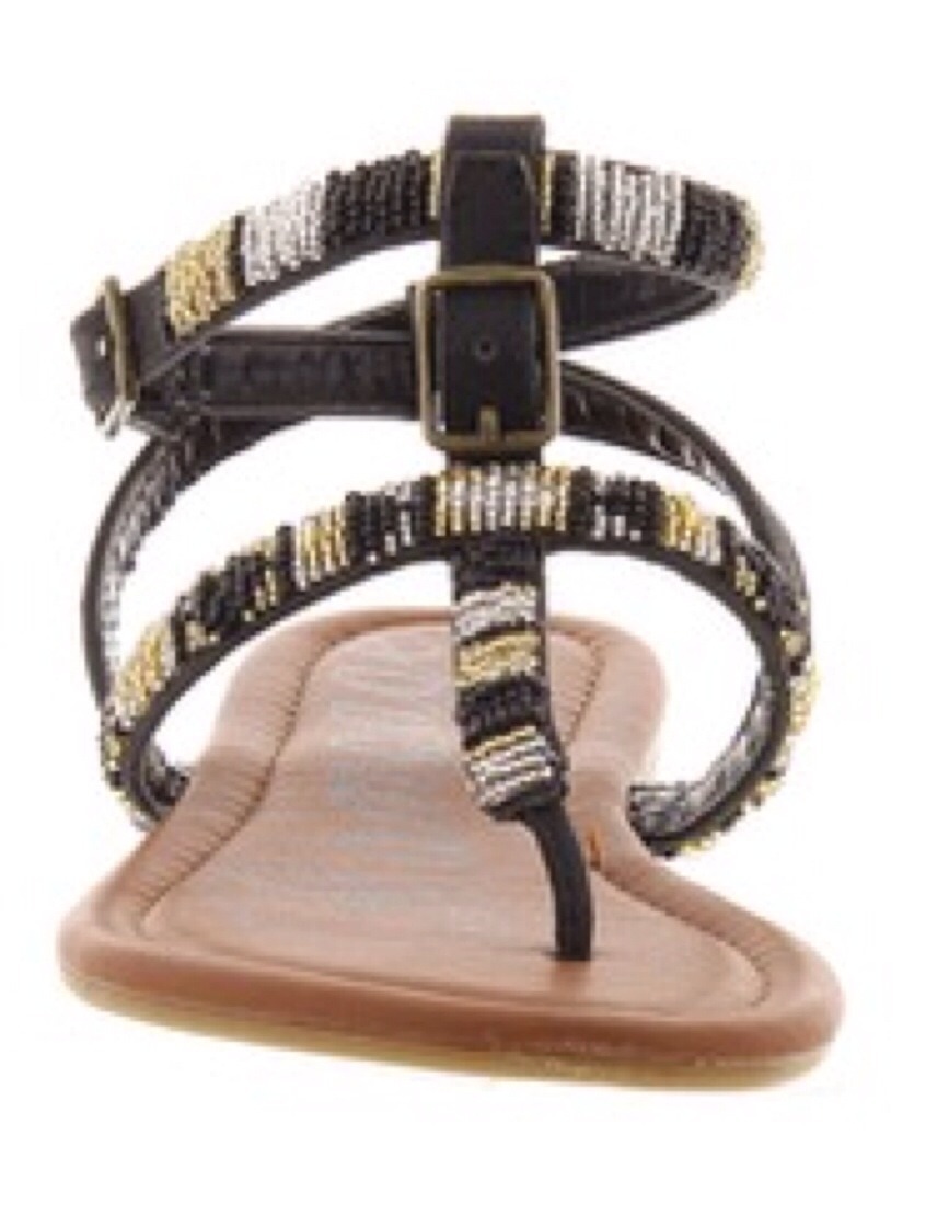 Rampage Palmey Black Beaded Flat (0 to 1/2 In.) Thong Sandals SZ 6.5 M