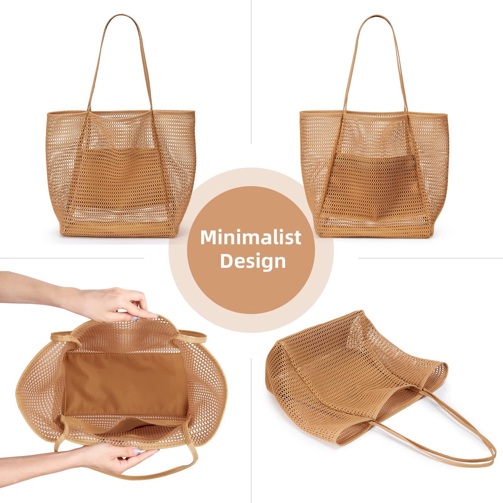 Casual Tote Bag Large Mesh Beach Friendly Picnic Vacation Shoulder Bag w/Pockets