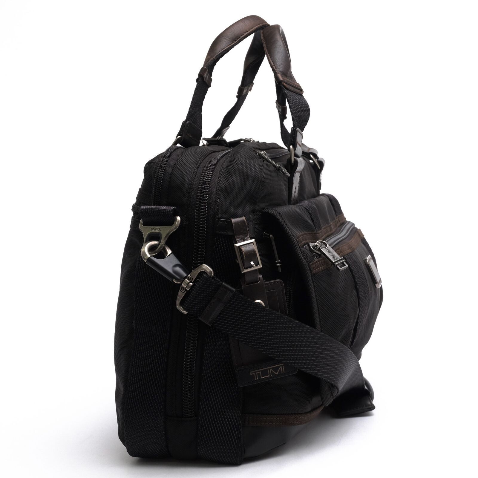 TUMI Alpha Bravo Pinckney Flap Briefcase Black Nylon Leather 2Way Laptop Auth