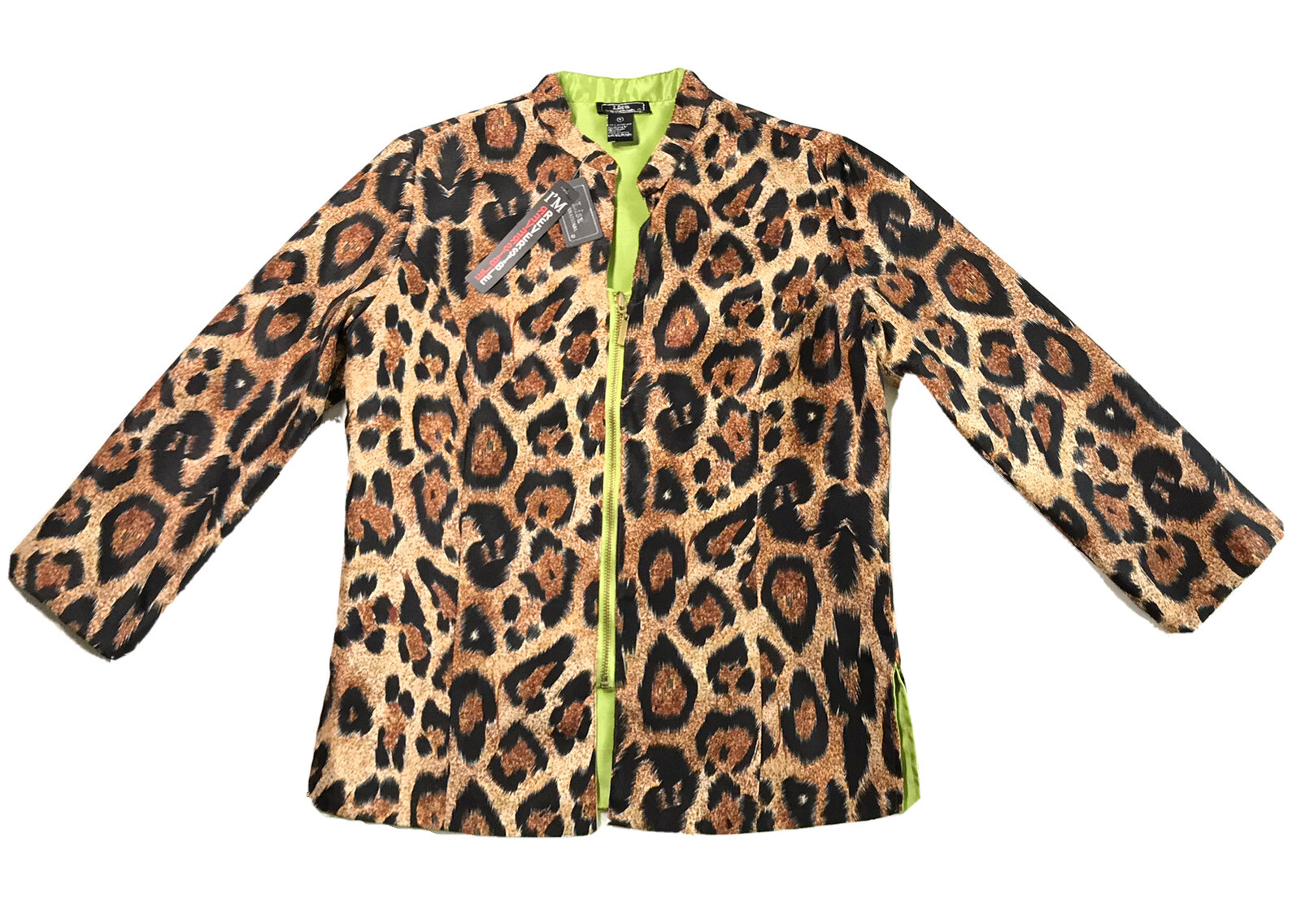 Lisa International Blouse Jacket Reversible Leopard Print or Green Jacket S-NEW