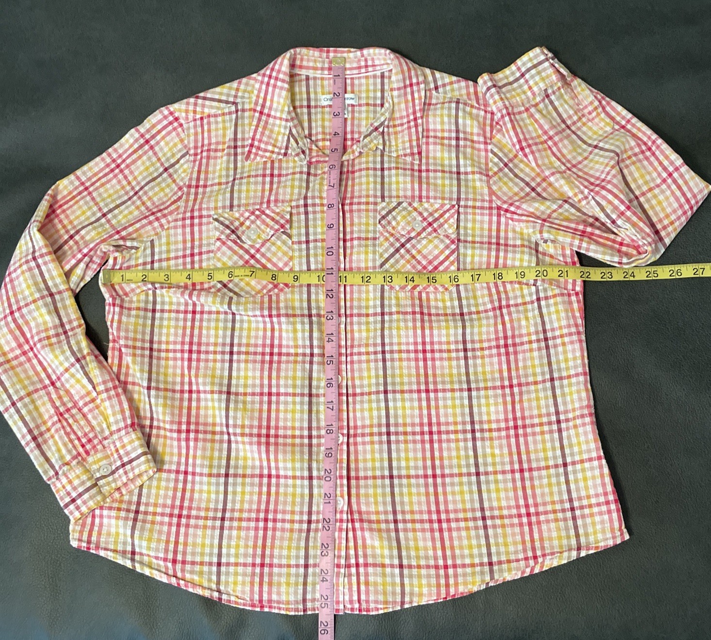 Croft & Barrow Plaid Shirt Women’s Sz Petite L Long Sleeve Seersucker Top Button