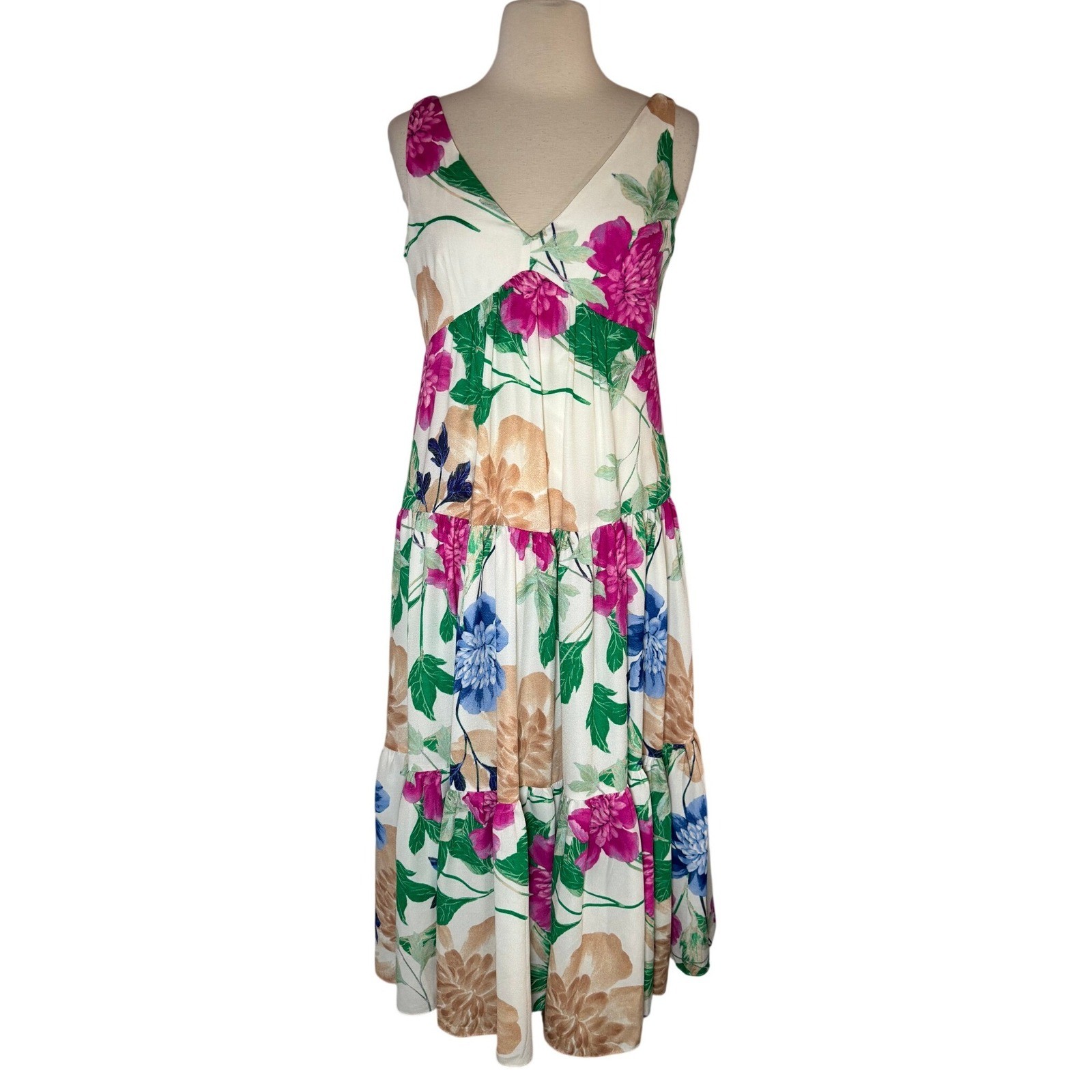 Taylor Womens Floral Tiered Maxi Dress Sleeveless Smocked Back Multicolor Size 4