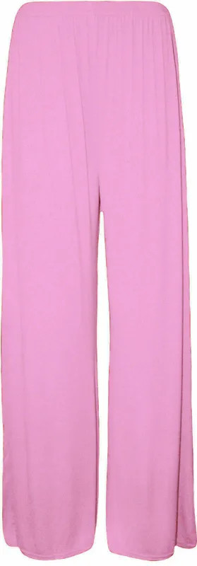 Ladies Palazzo Wide Leg Flared Elasticated Stretch Plain Trousers Womens Wide UK