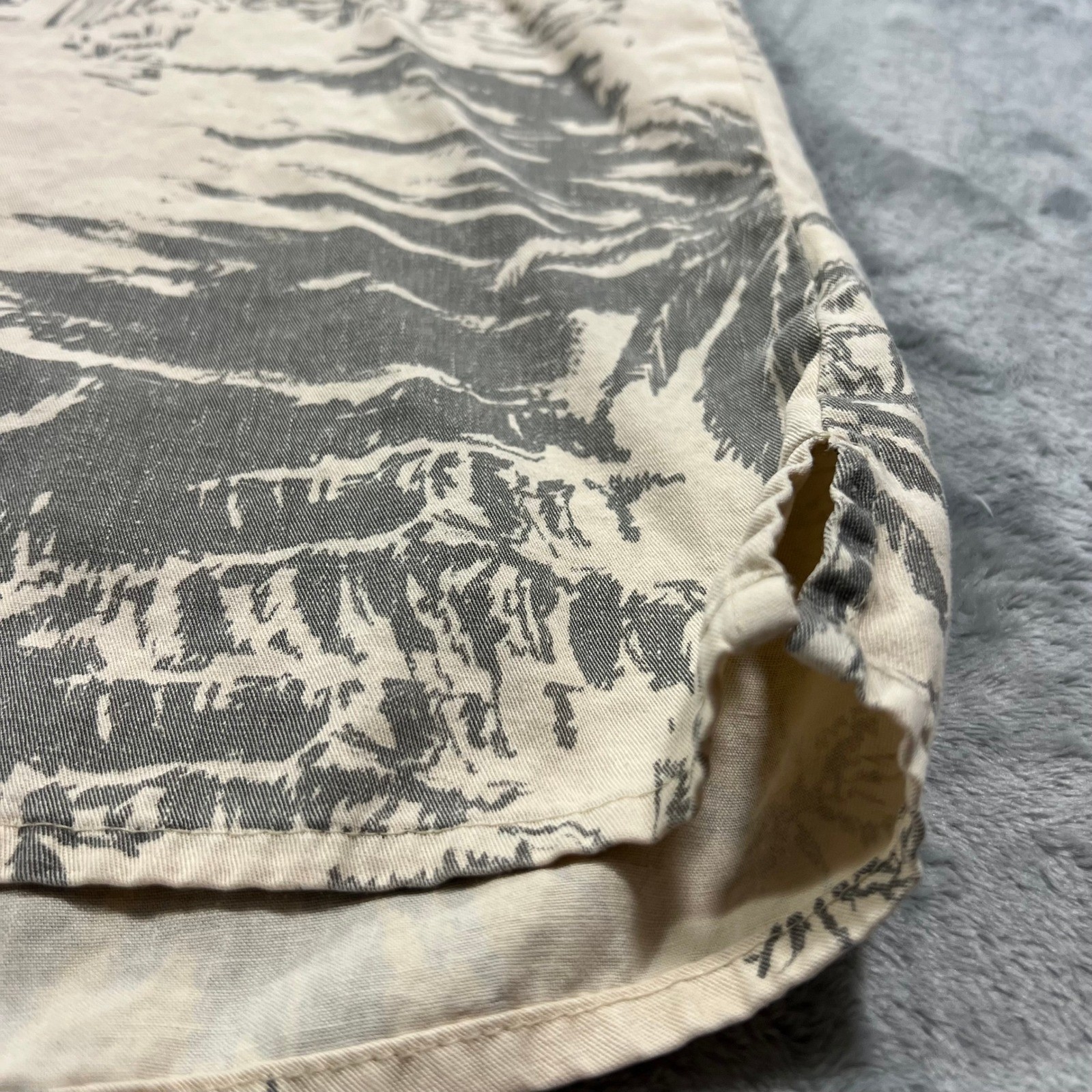 UNBRANDED Hemp Blend Tropical Island Print Shirt Mens Large Beige Gray