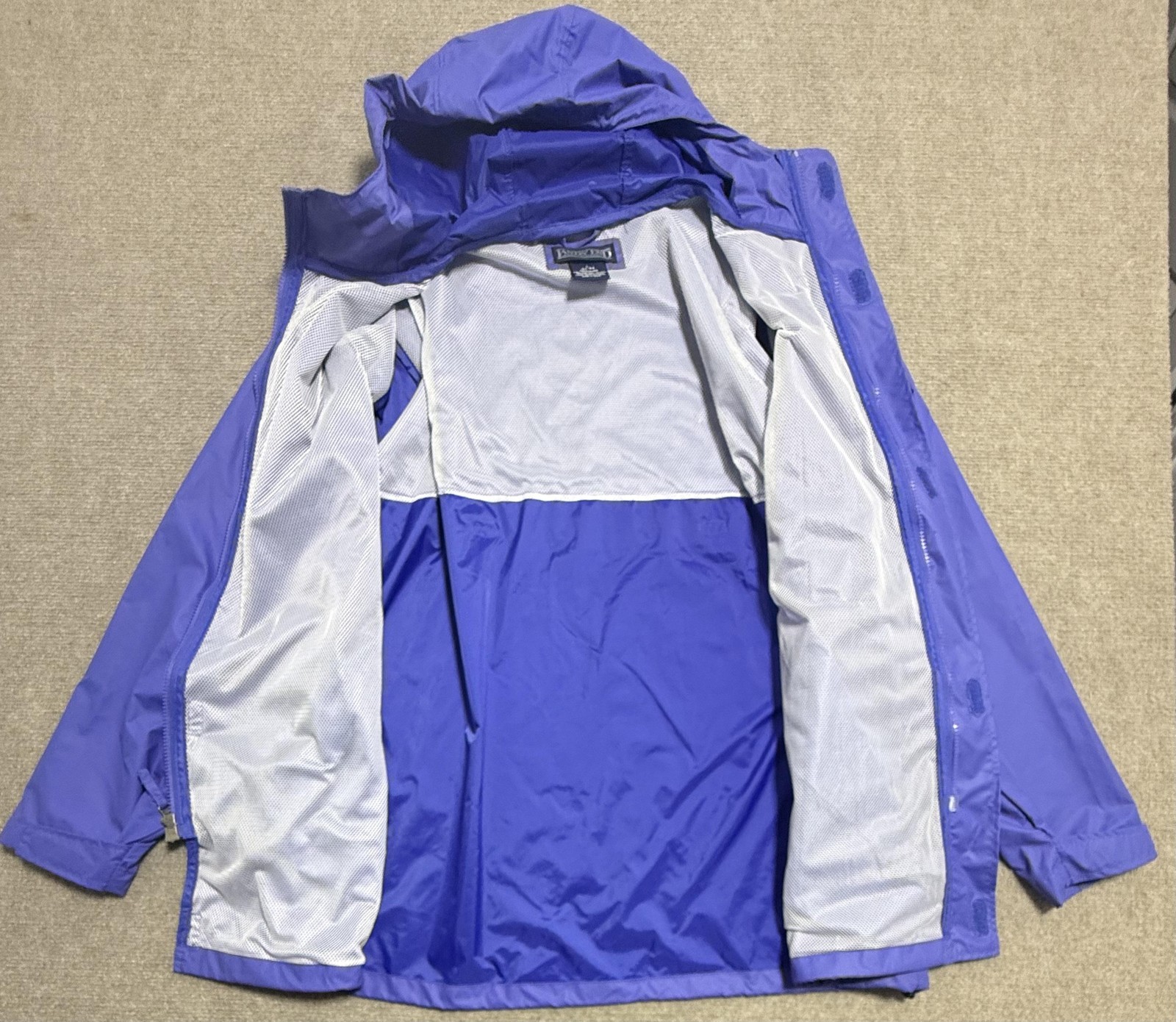 Lands’ End Jacket Mens Large Blue Hooded PVC Rain Coat Mesh Lined Zip Waterproof