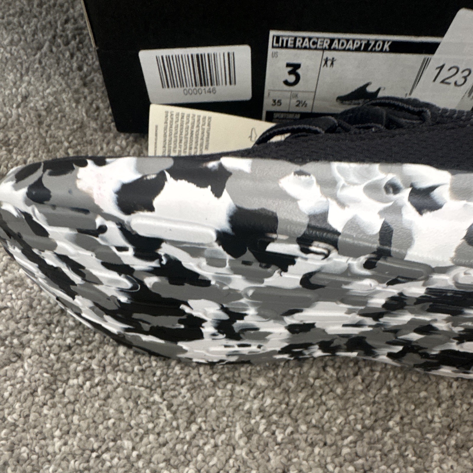 adidas Lite Racer Adapt 7.0 Kids Slip-On Sneaker Black Camo US 3 IE6383