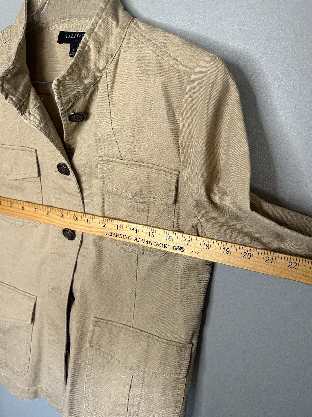 Talbots Jacket Womens Small Tan Utility Safari Military Button Cotton Khaki
