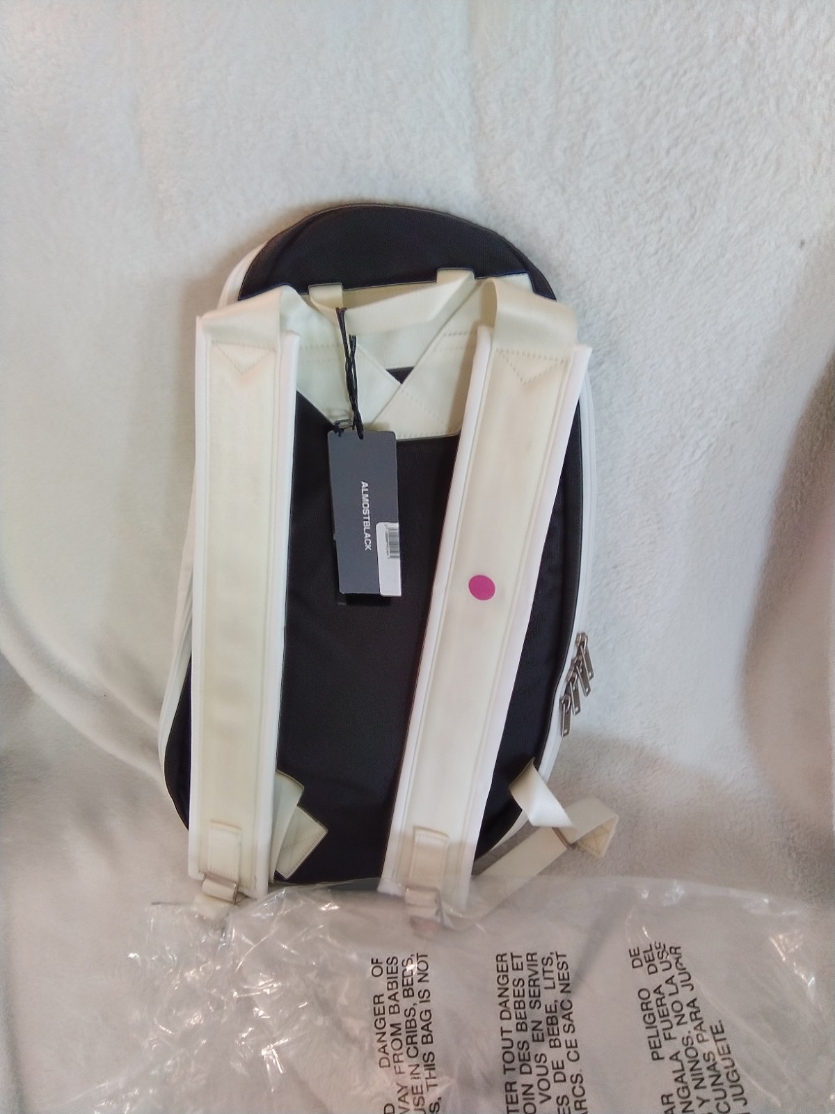 Almost Black White/Black Solid Backpack One Size Zip Closure Adjustable Strap