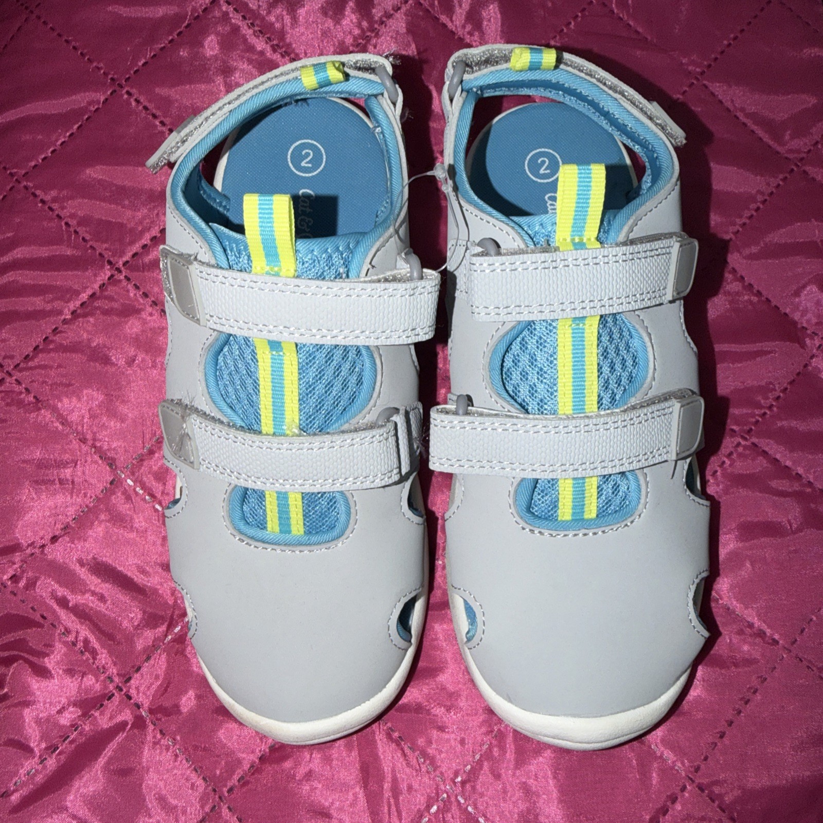Cat & Jack Hank Boys Gray Blue Closed Toe Summer Sandals Hook Loop Straps Sz 2