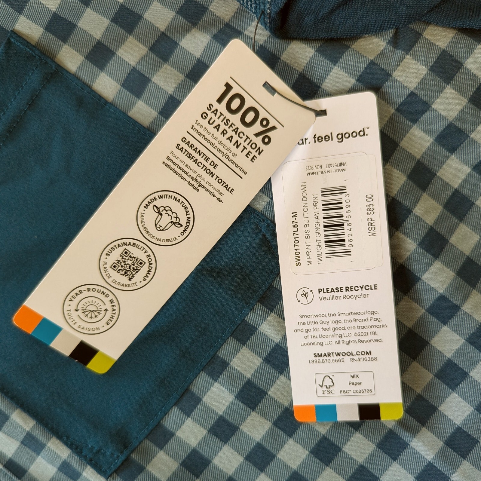 Smartwool Mens Blue Green Plaid Button Up Shirt Short Sleeve Breathable New