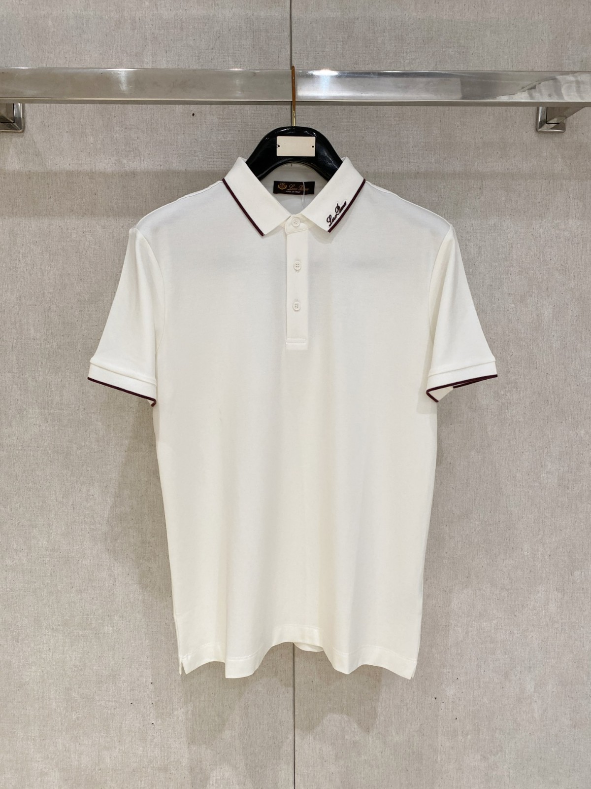 Loro Piana Logo Polo Shirt Men White Short Sleeve Size L