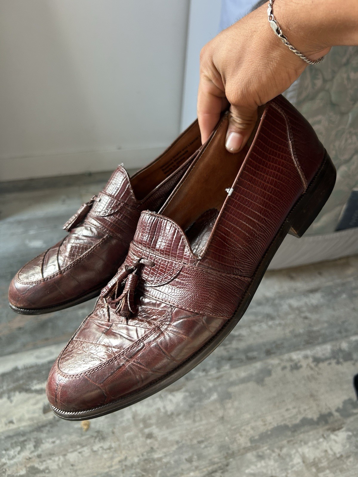 Stacy Adams Brown Snake Skin Tassel Loafer Dress Shoes Men’s US 11. 5