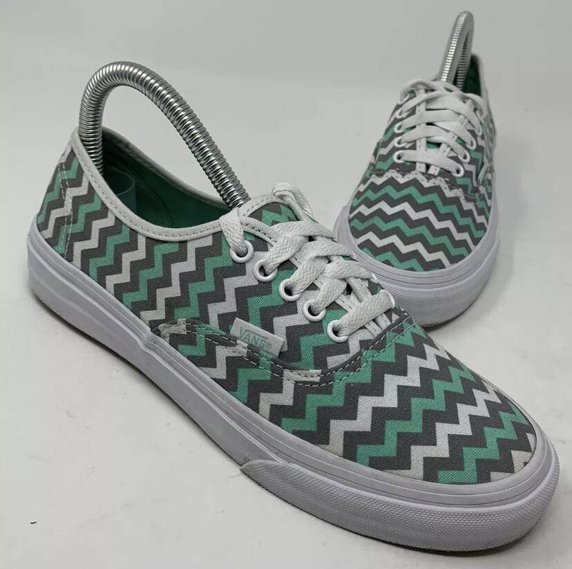 $70 Vans Off the Wall Chevron Green & Grey Shoes Men 6.5 Women 8 Sneakers
