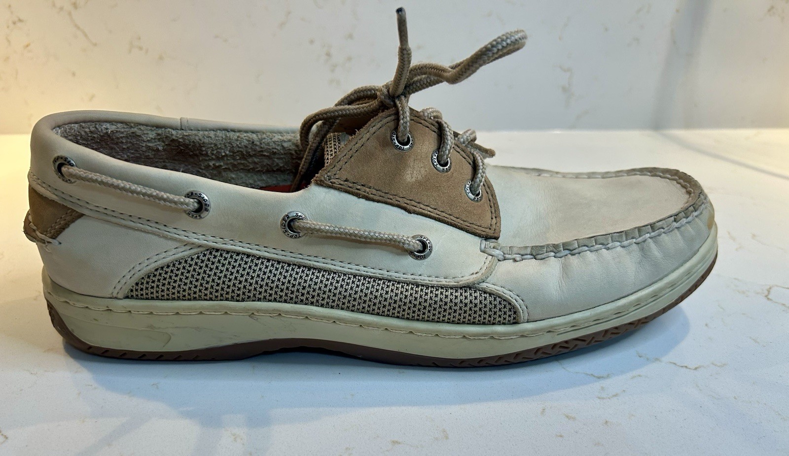 Men’s Sperrys Boat Shoe Size Authentic Original 10M L-6 CH133 Ivory And Tan