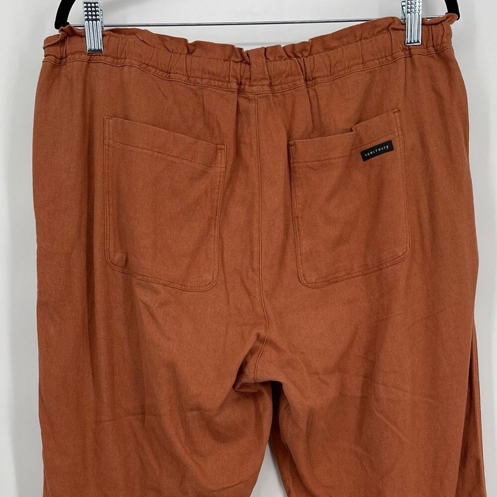 Sanctuary Linen Blend Joggers XL Burnt Orange Tie Waist 2 Front Pockets