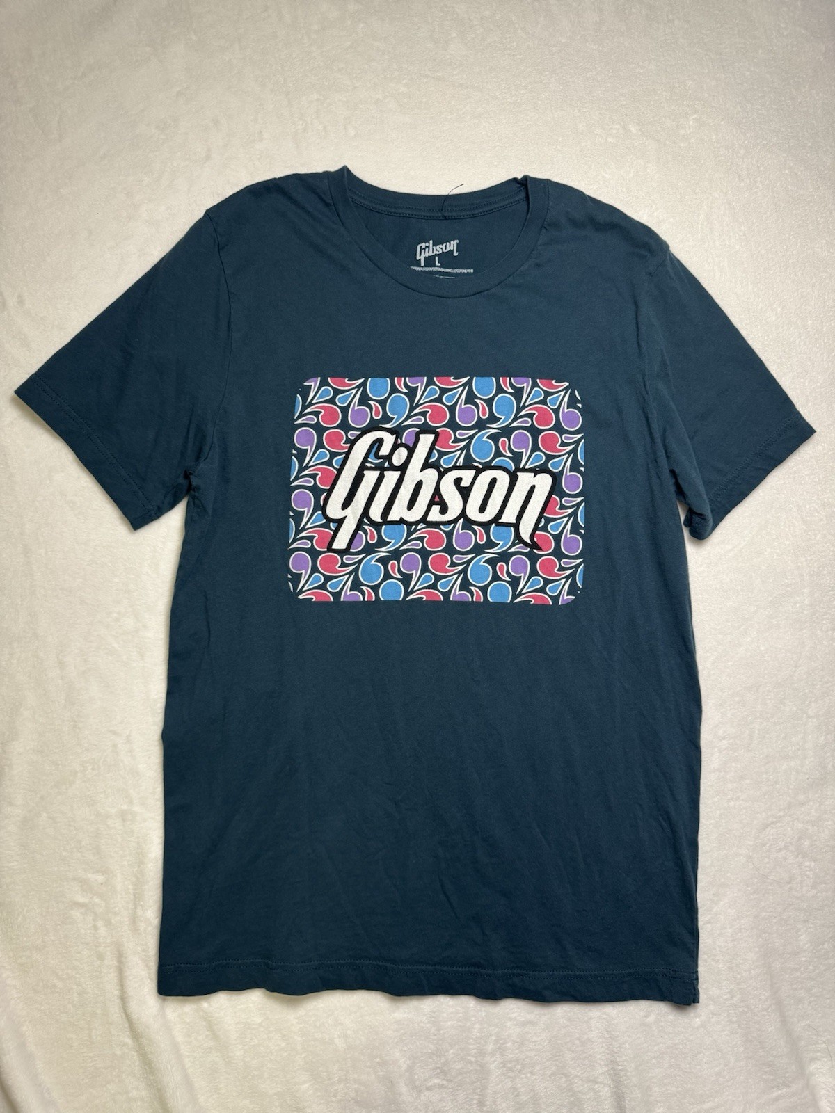 Gibson Guitars Musician Floral T-shirt Unisex Blue 100% Cotton Size L