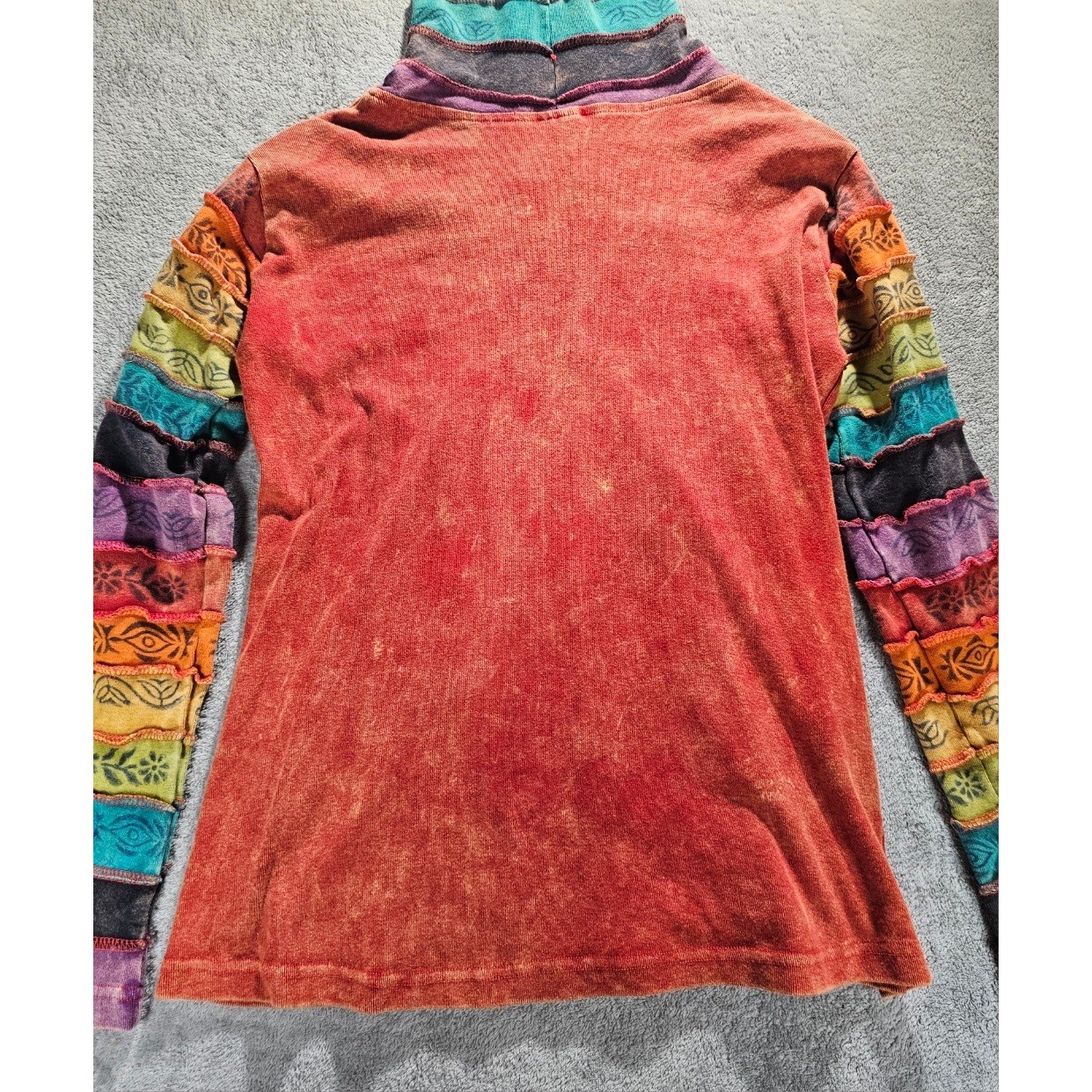 GreaterGood Boho Patchwork Zip Up Hoodie Sun Embroidery Nepal Jacket L/XL