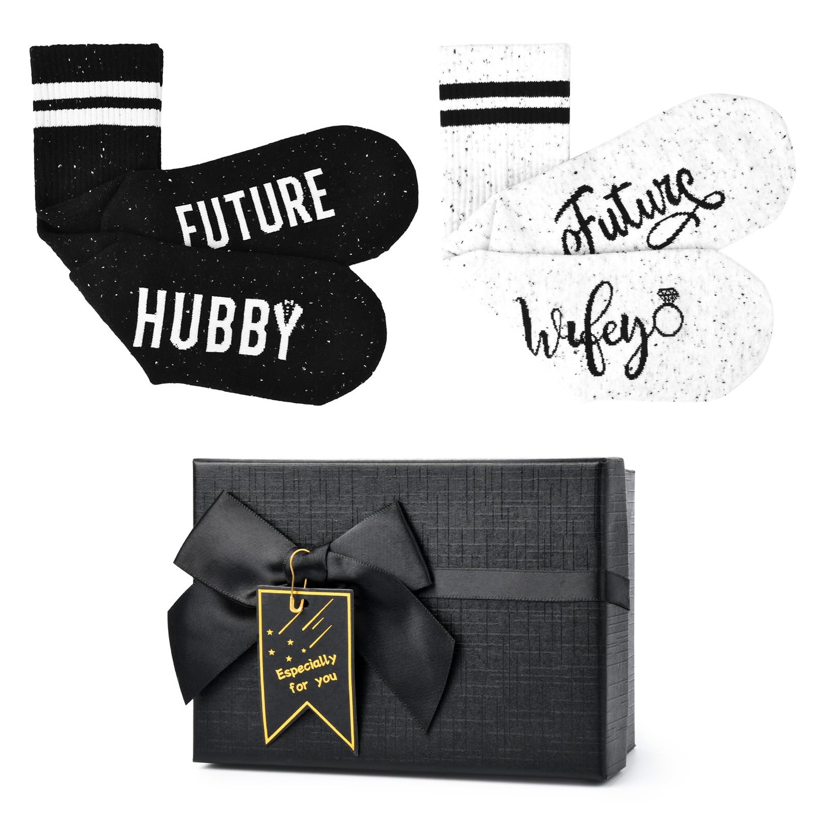 Engagement Gifts Couples 2025 Socks Bride Groom, 2 Count Black One Size Cotton