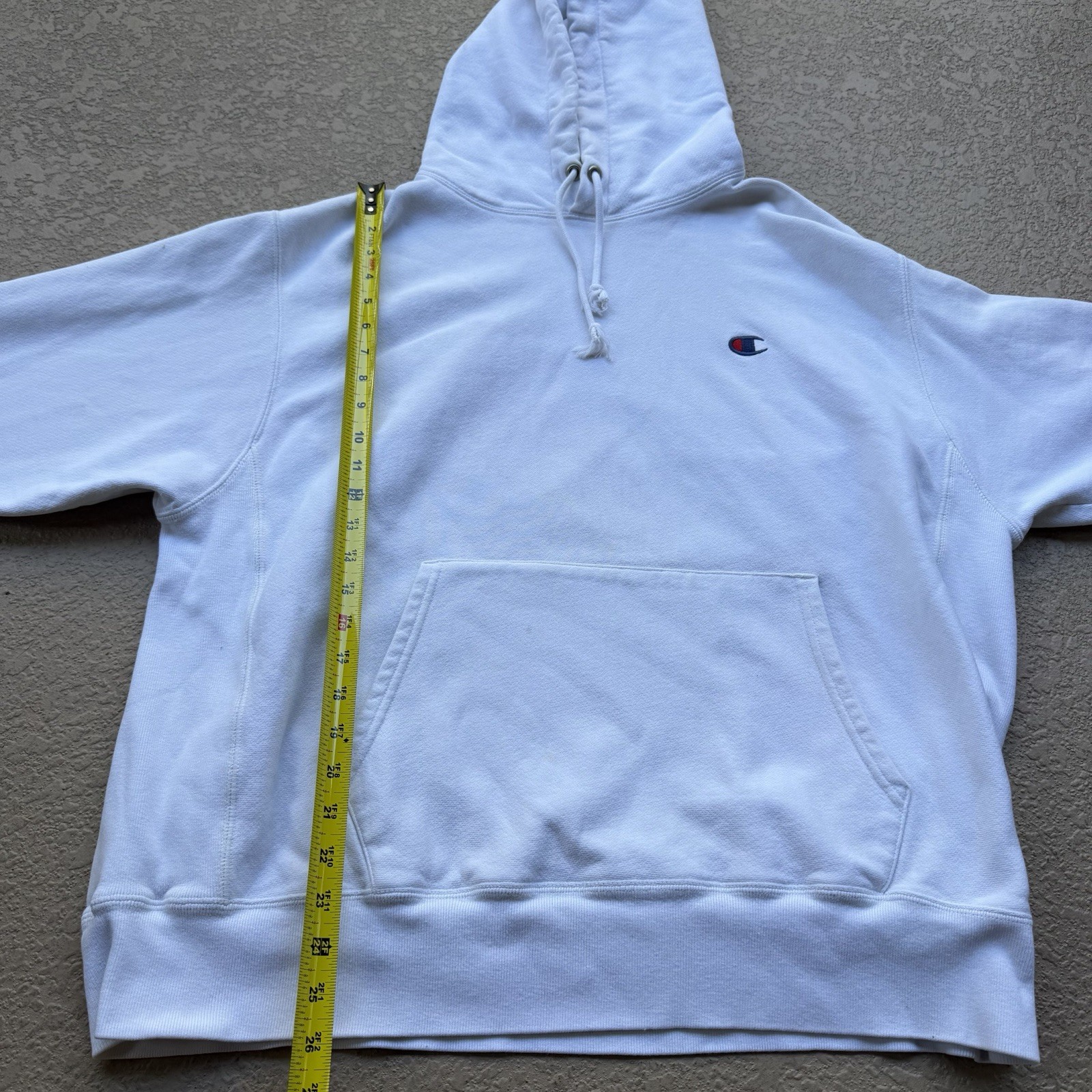 Champion Reverse Weave Men’s White Fleece Pullover Hoodie XL Embroidered Logo