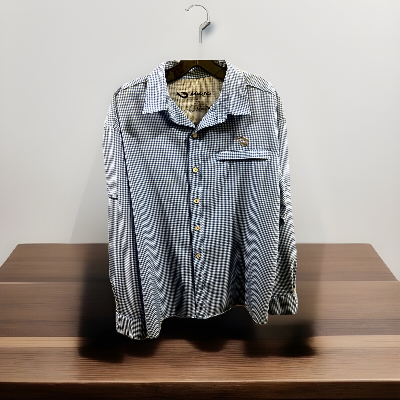 MOJO Brand Shirt Blue Plaid Long Sleeve Vented Fishing Outdoor Men’s MEDIUM