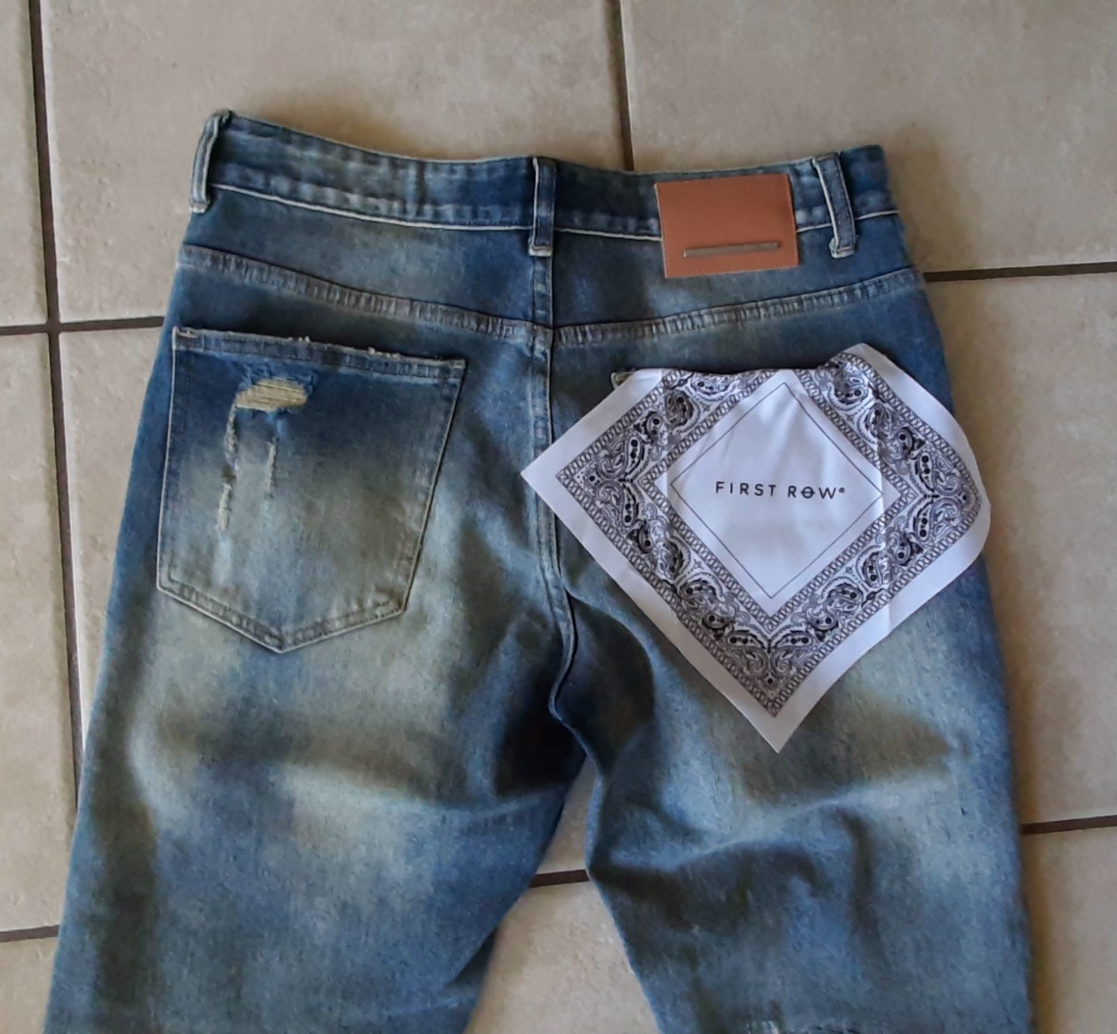 First Row Jeans Men 32/32 Distressed Patches Skinny Hip Hop Skater Streetwear B2