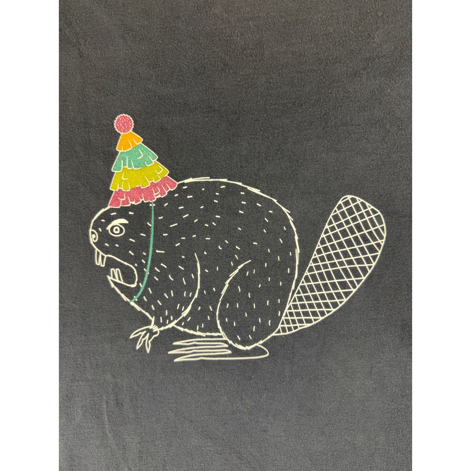 Duluth Trading Co T-Shirt Mens Large Navy Blue Party Beaver Graphic Longtail T