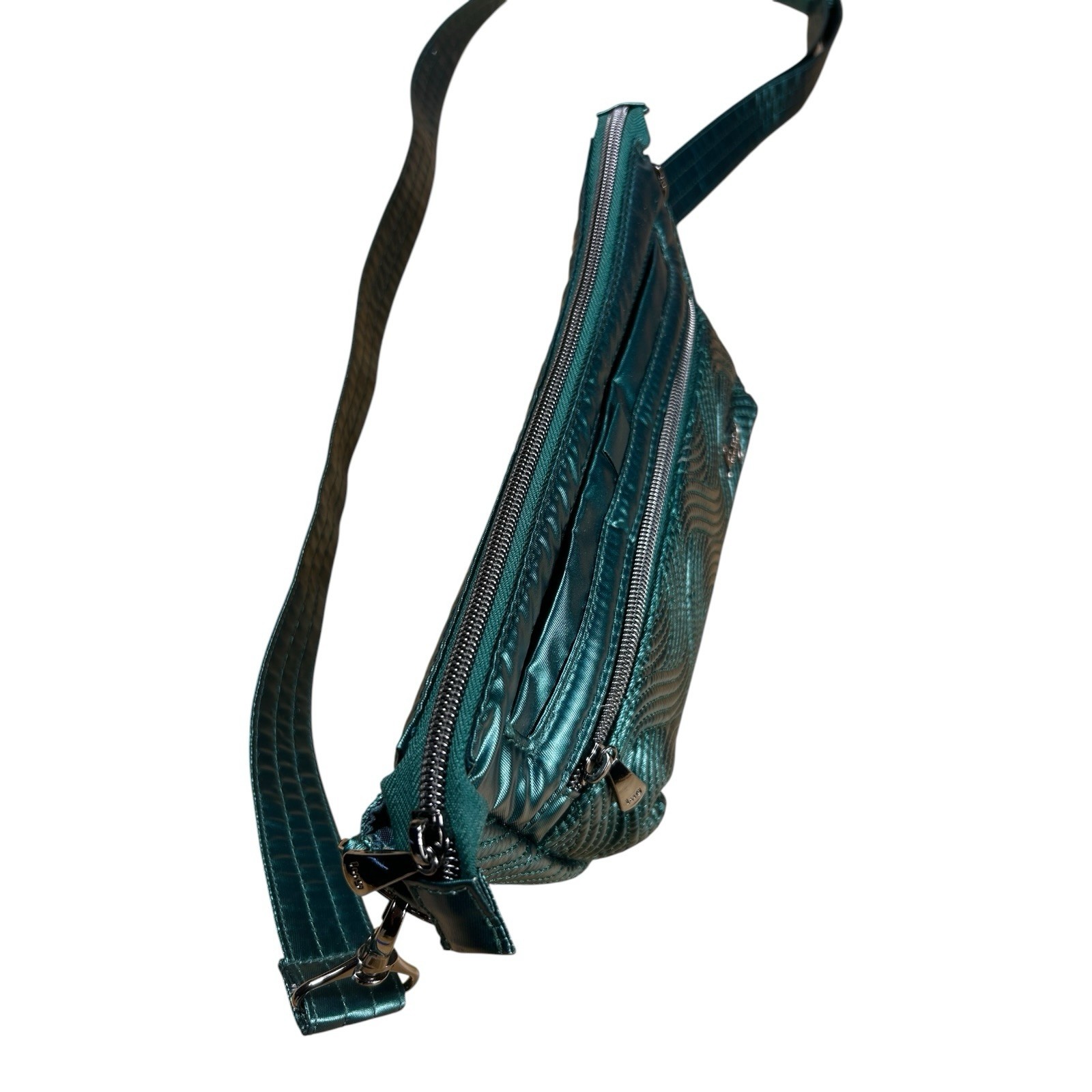 Lug Dash Crossbody Bag Metallic Teal Green Quilted Wave EUC