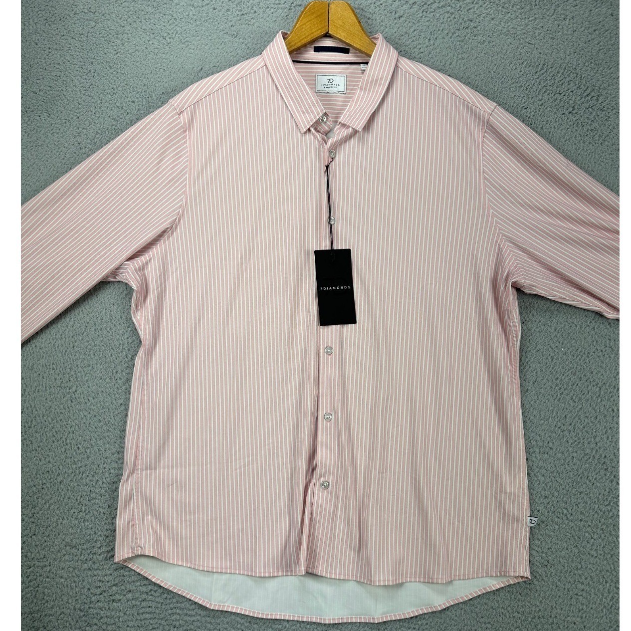 NEW 7 Diamonds 7D Shirt Mens Medium Pink Camden Stripe Button Up 4 Way Stretch