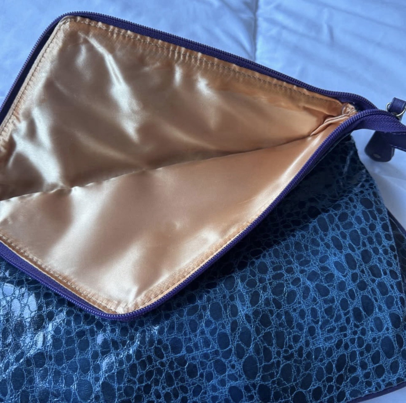 Teal Croc-Embossed Envelope Clutch – Colorblock | 4 Compartments | Brand New