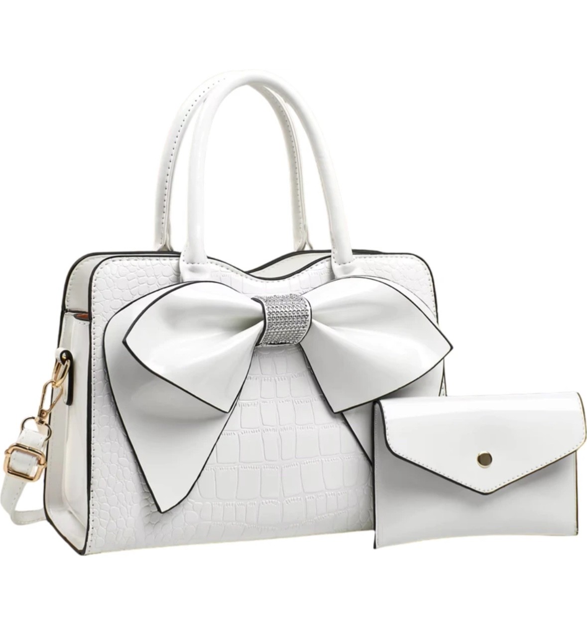 Women’s Luxury PU Leather Bow Tote Handbag 2Pc Satchel Shoulder Bag Wallet