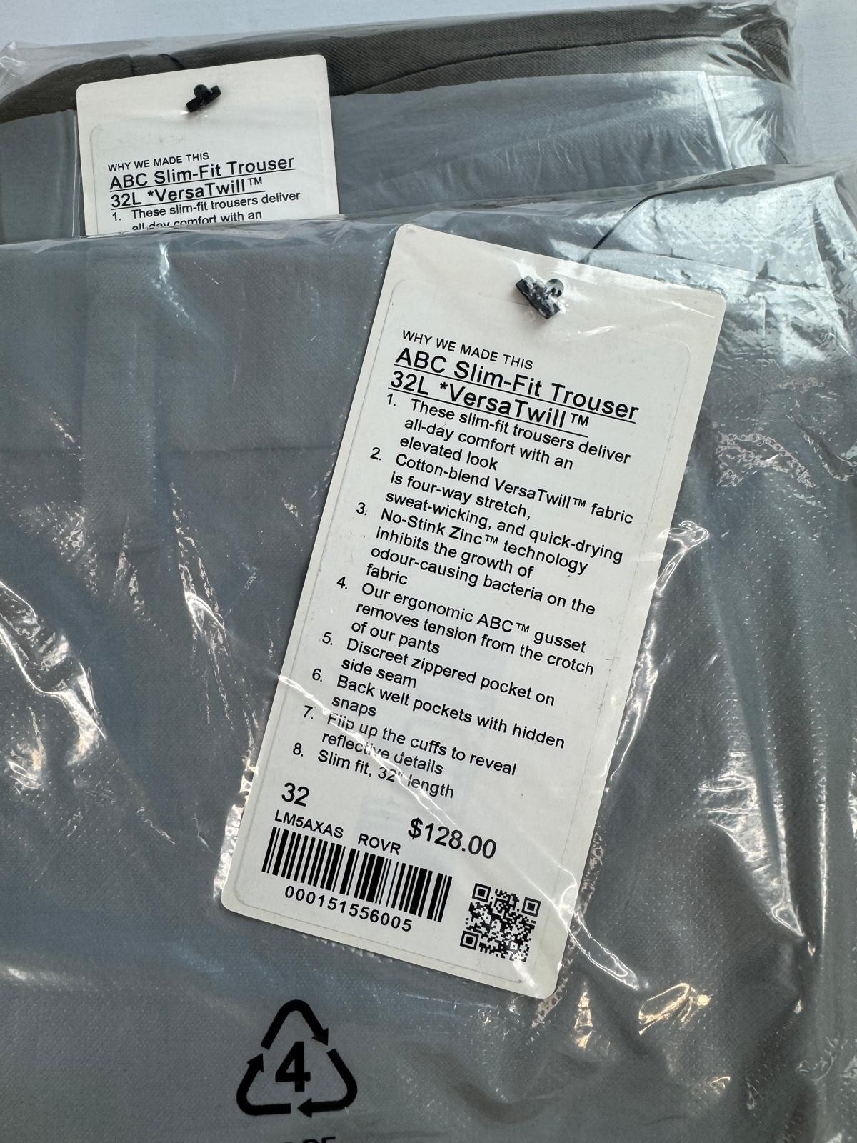 lululemon ABC Slim-Fit Trouser 32L Stretch Cotton VersaTwill. Rover. NWT