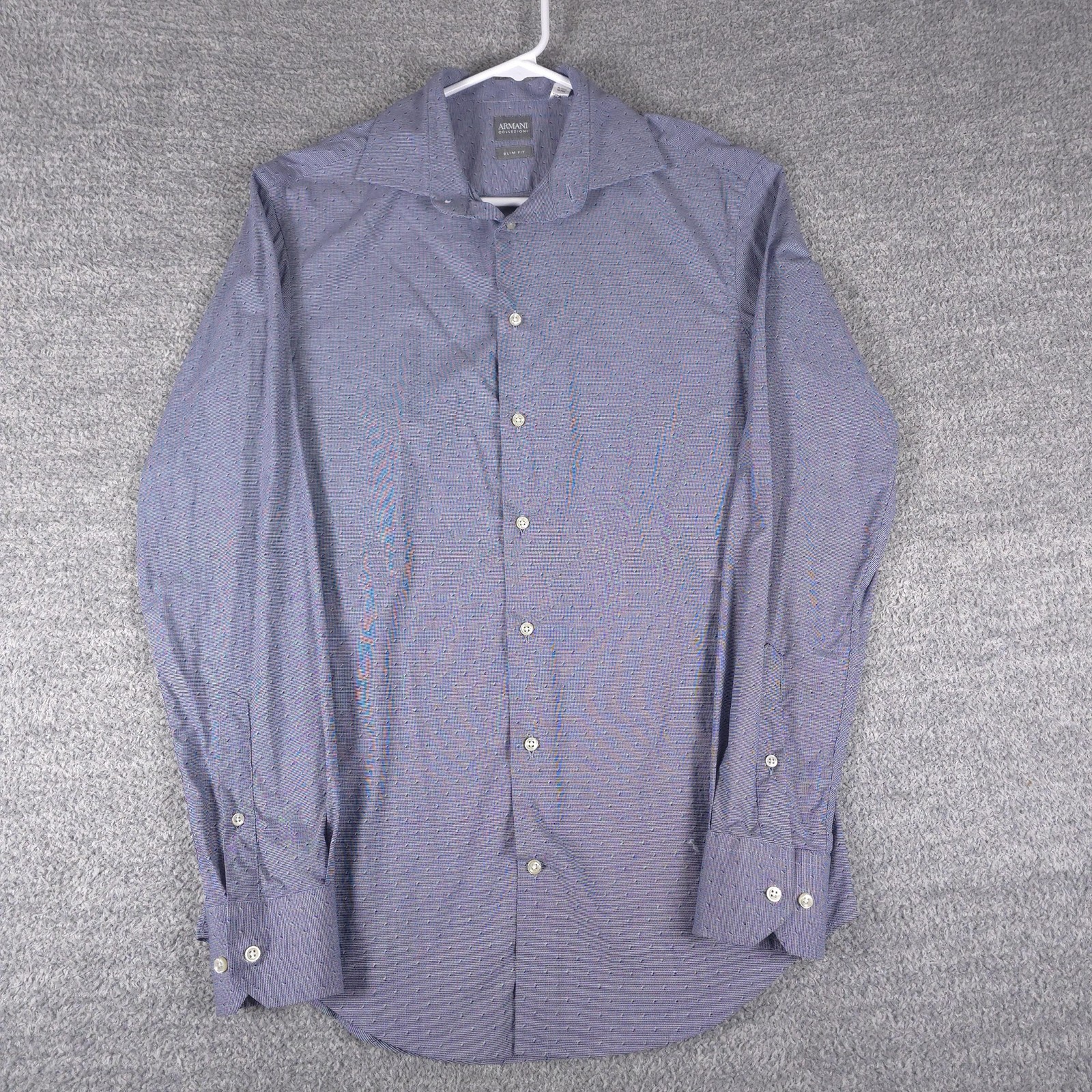 Armani Collezioni Shirt Mens 15 38 Blue Check Slim Fit Dress Long Sleeve Albania