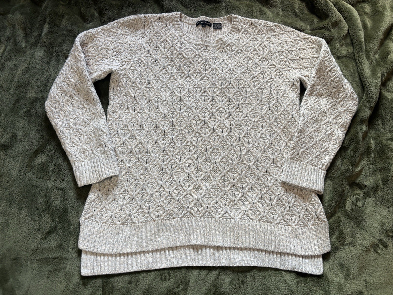 Jeanne Pierre Sweater Womens Medium Ivory Chunky Cable Knit Fisherman Cotton