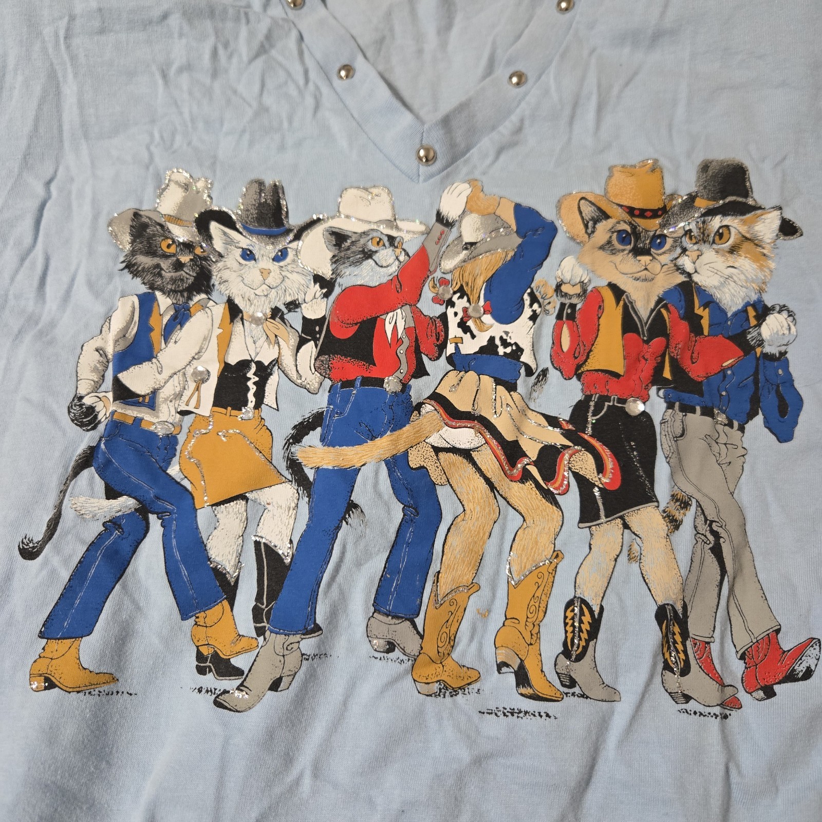 Vintage 90s Cowboy Cats Novelty Shirt Womens XL Western Rodeo Penney Lynn USA