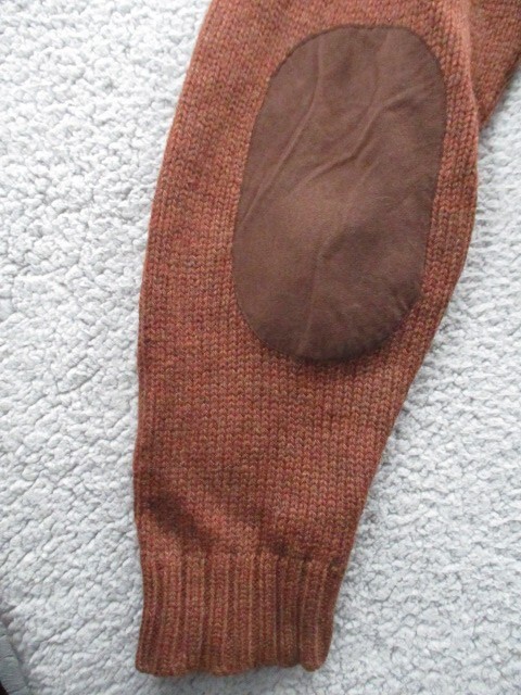 LL BEAN Shetland Wool Pullover Sweater Medium Elbow Patches 1/4 Zip Brown