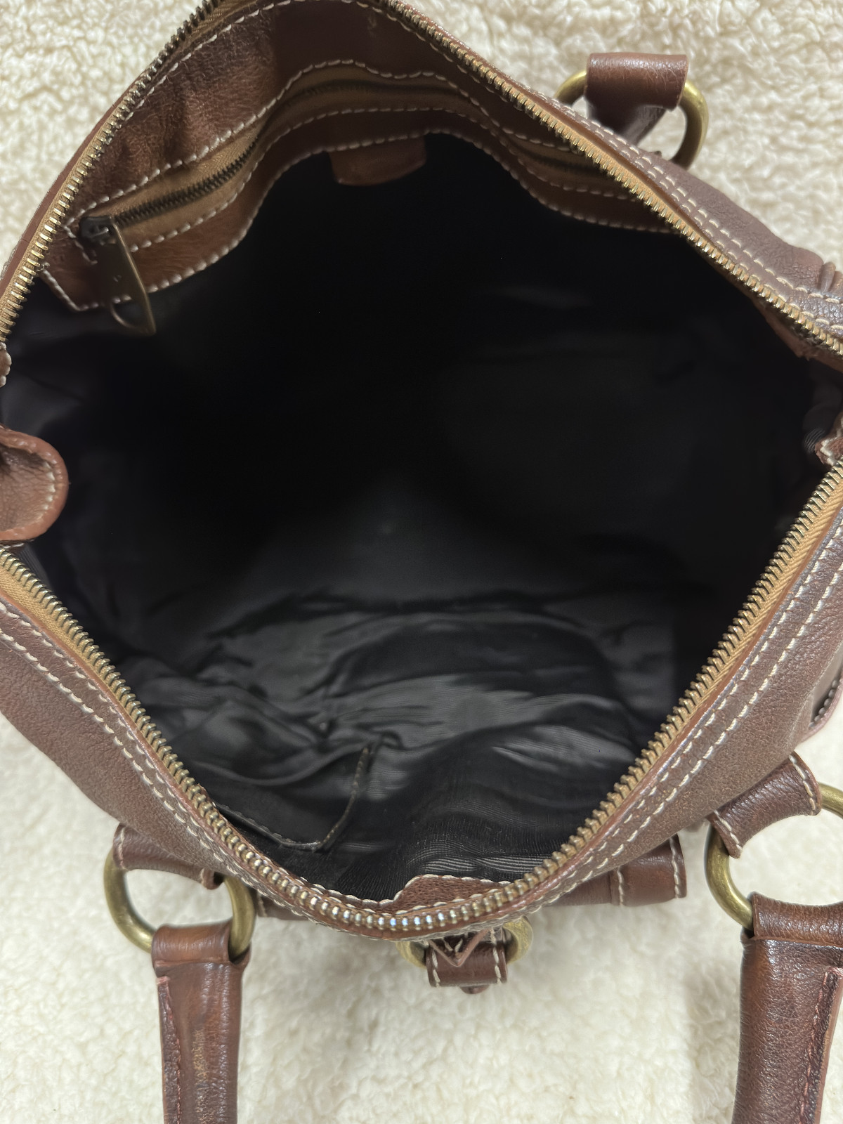 Celine Brown Leather Handbag Handle Purse Satchel Horse Buggy Logo Dust Bag Tags
